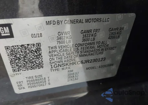 2018 Chevrolet Suburban Lt from USA, damaged, VIN 1GNSKHKC6JR230123